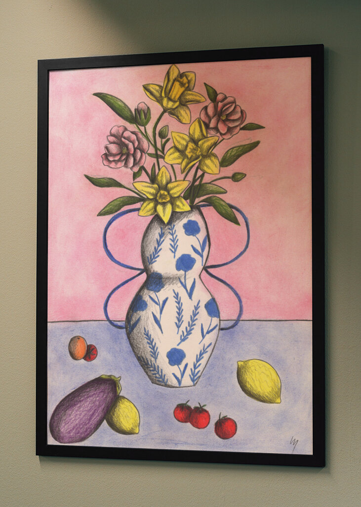 Floral Vase with Yellow and Pink Flowers