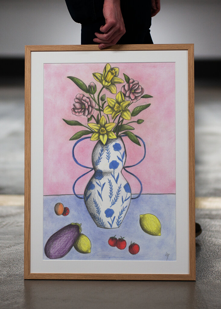 Floral Vase with Yellow and Pink Flowers
