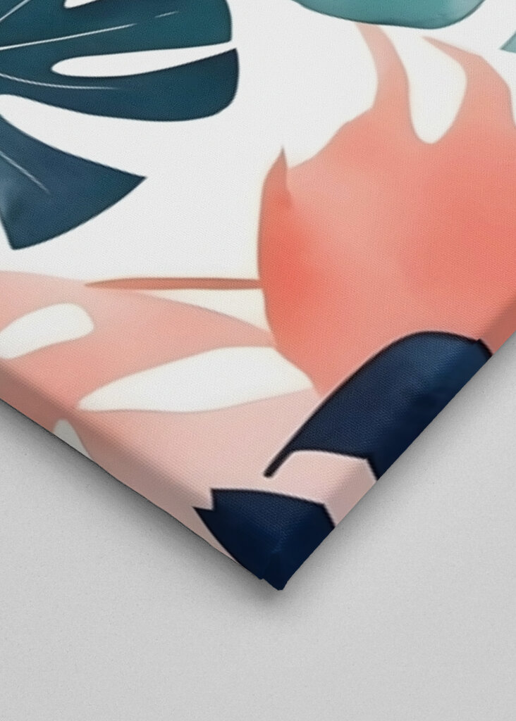 Teal And Coral Monstera Leaves