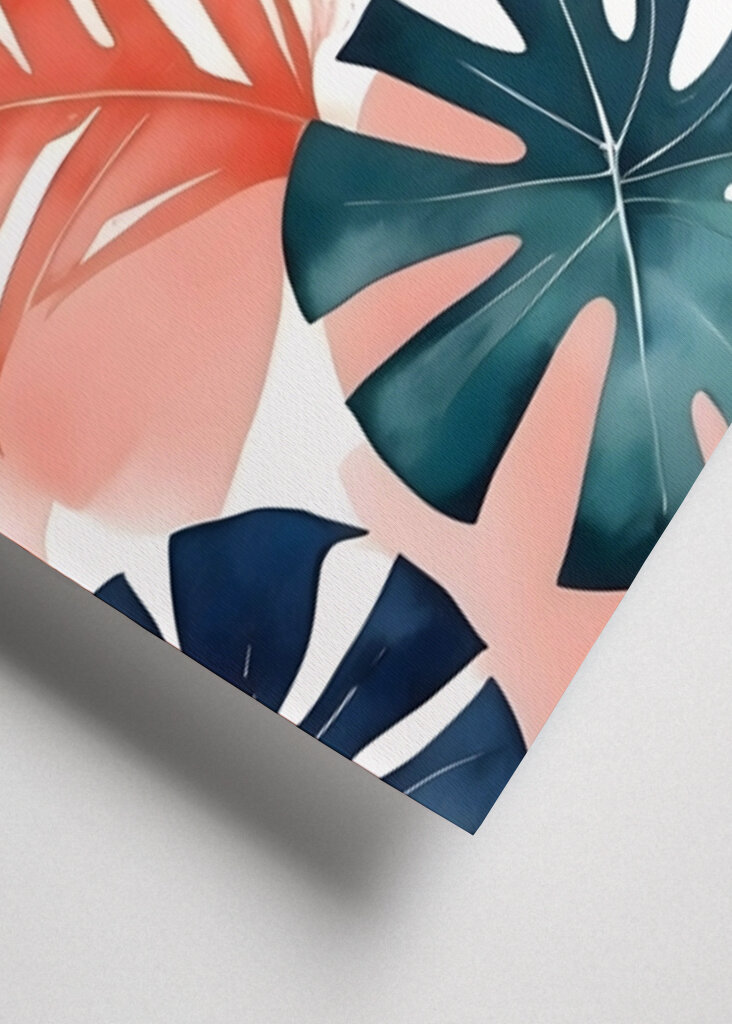 Teal And Coral Monstera Leaves