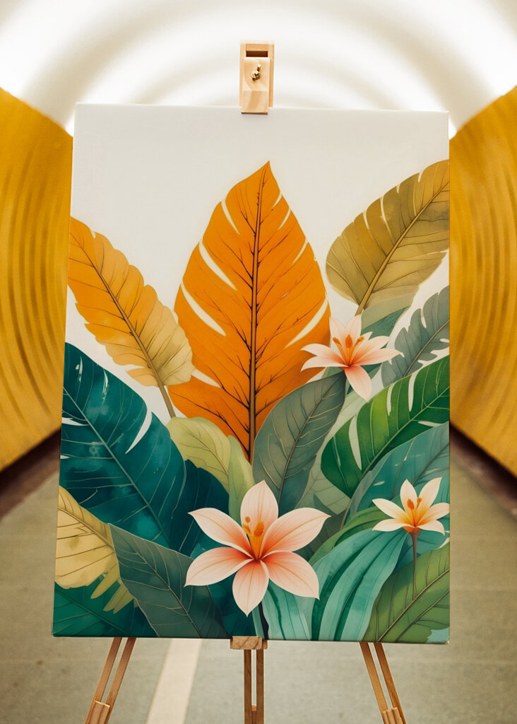 Tropical Leaves And Delicate Flowers