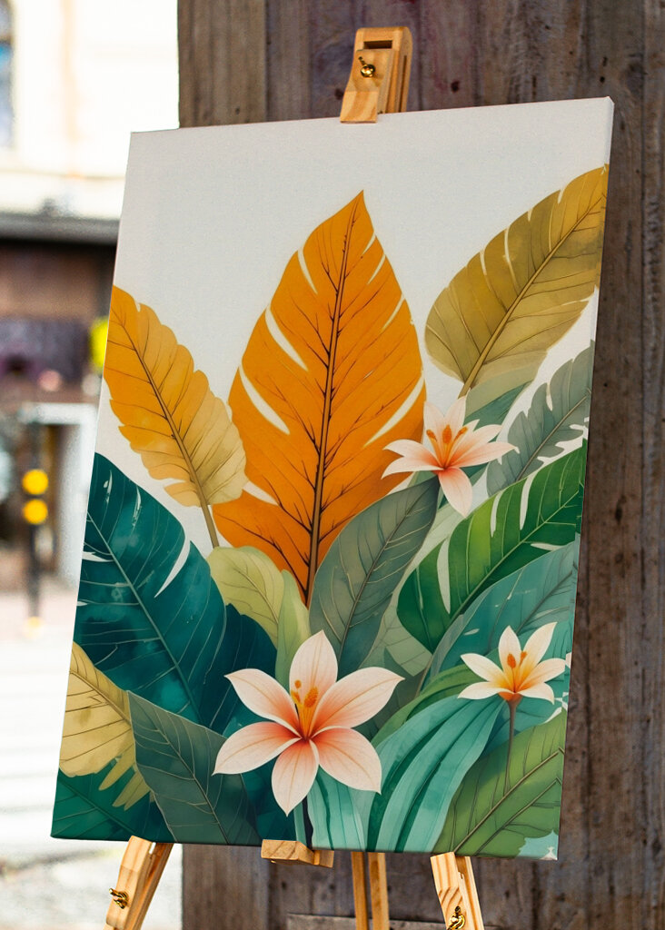 Tropical Leaves And Delicate Flowers