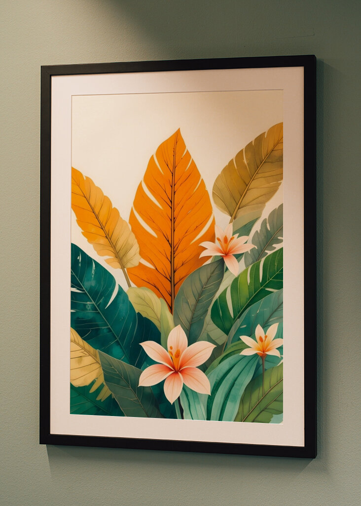 Tropical Leaves And Delicate Flowers