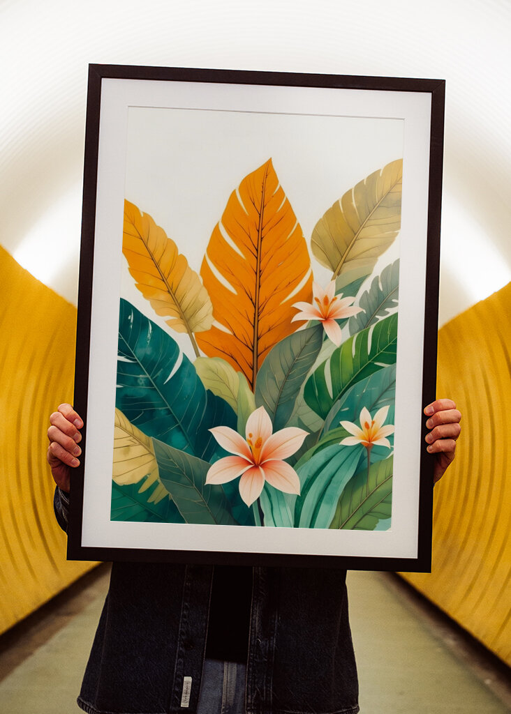 Tropical Leaves And Delicate Flowers