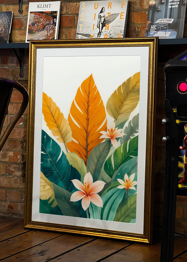 Tropical Leaves And Delicate Flowers