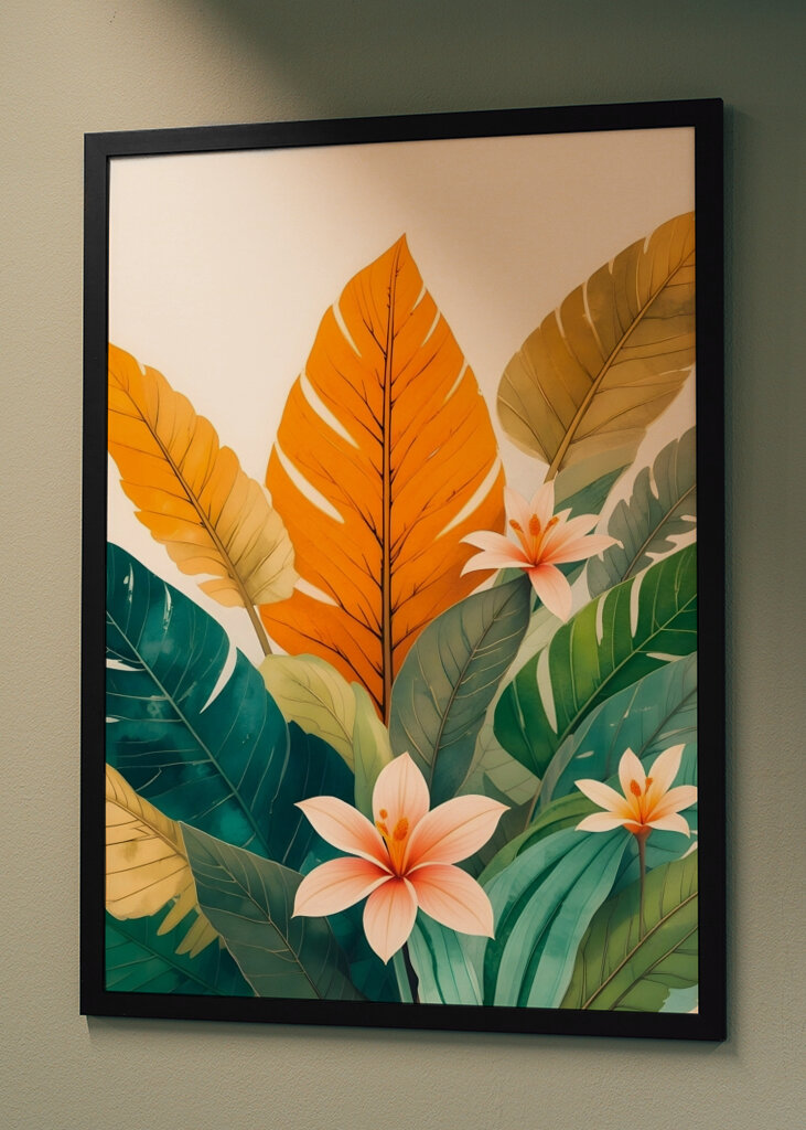 Tropical Leaves And Delicate Flowers