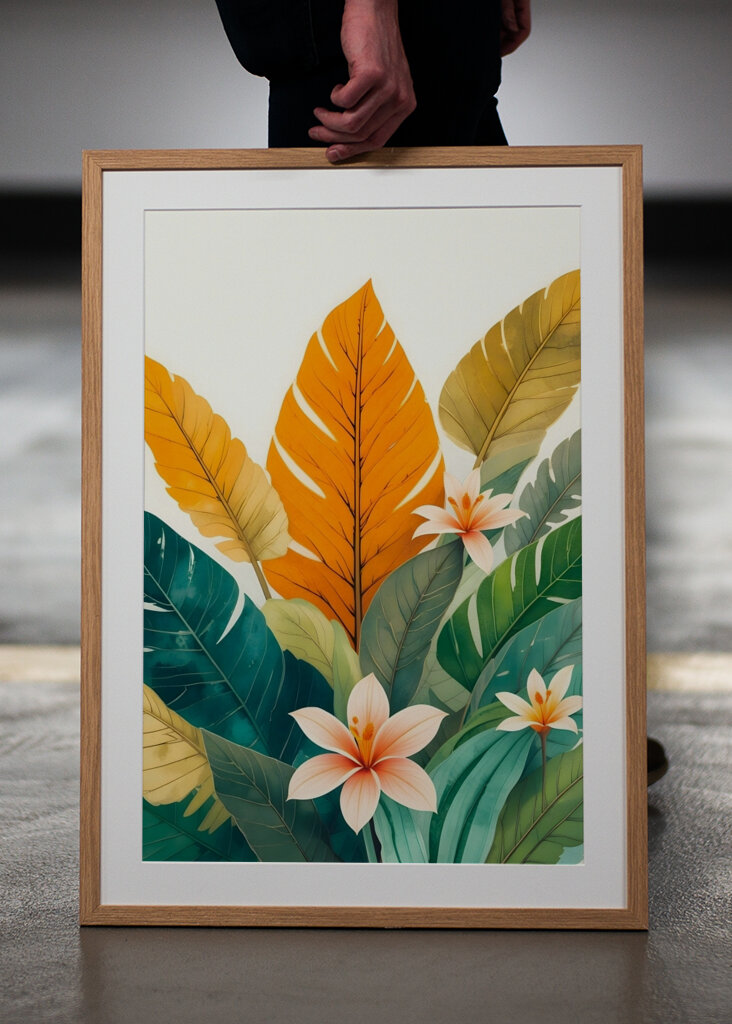 Tropical Leaves And Delicate Flowers