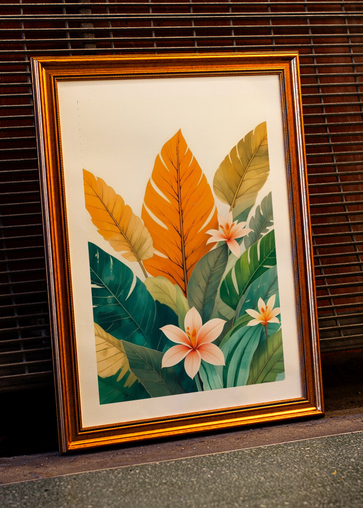 Tropical Leaves And Delicate Flowers