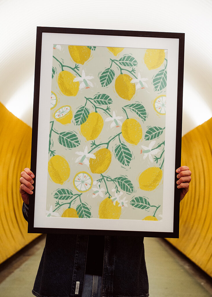 Yellow Lemon and Green Leaves