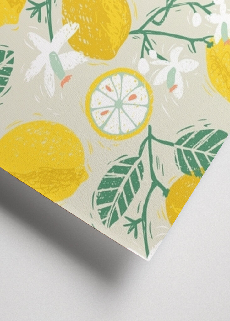 Yellow Lemon and Green Leaves