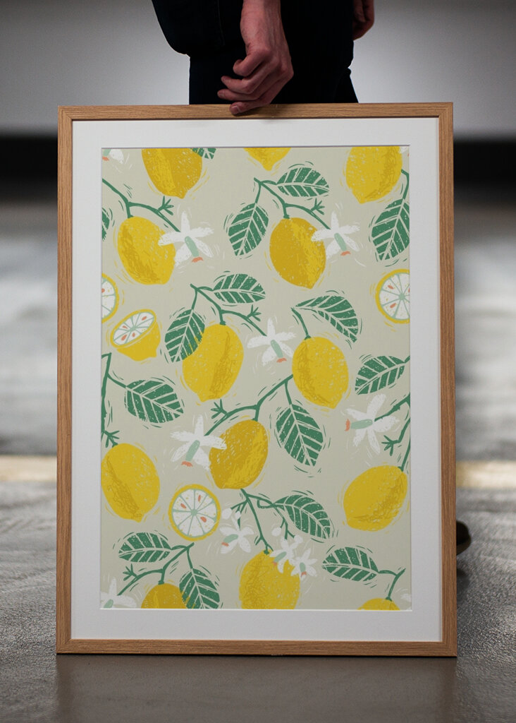 Yellow Lemon and Green Leaves