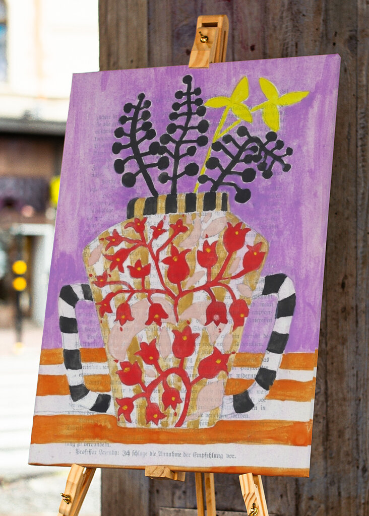 Colorful Vase With Abstract Floral Patterns