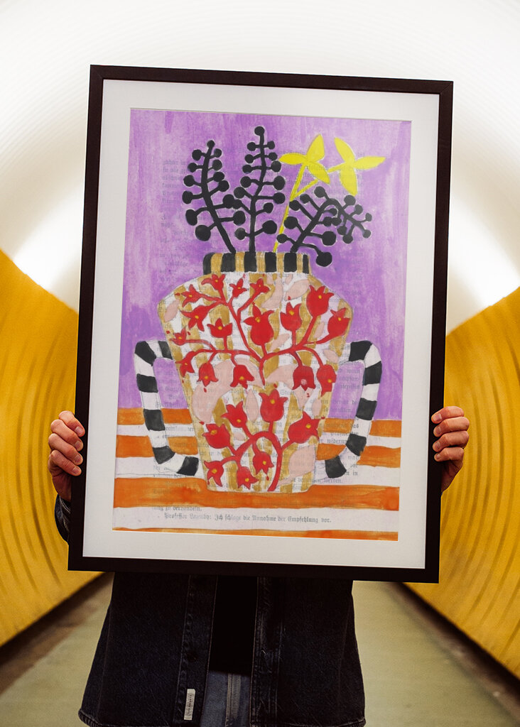 Colorful Vase With Abstract Floral Patterns