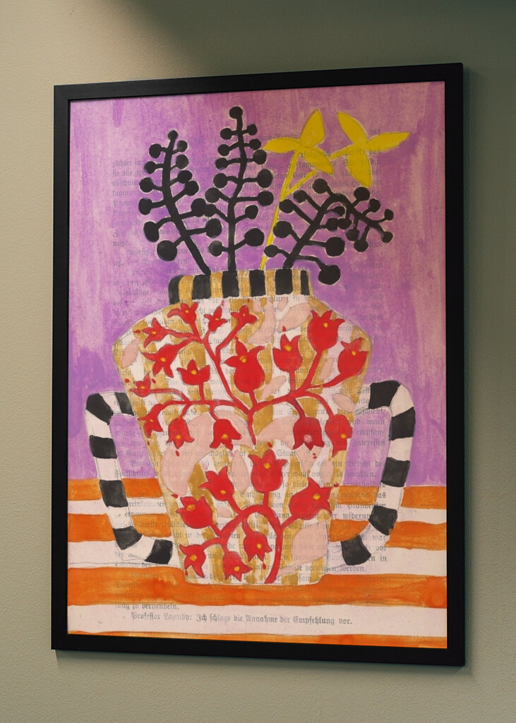 Colorful Vase With Abstract Floral Patterns