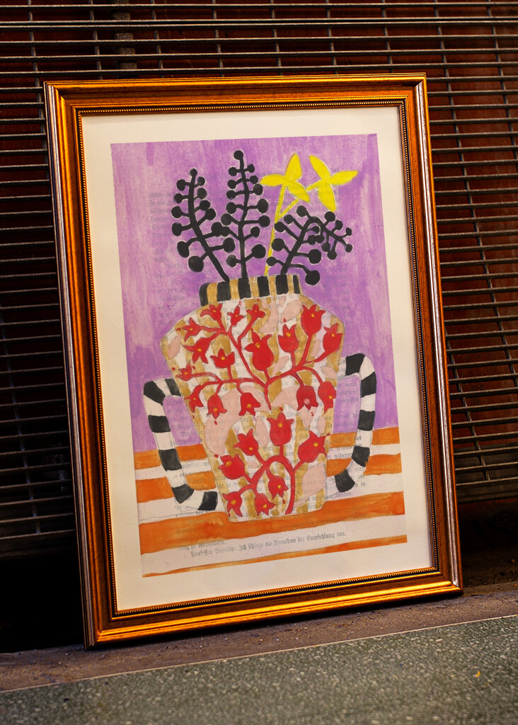 Colorful Vase With Abstract Floral Patterns