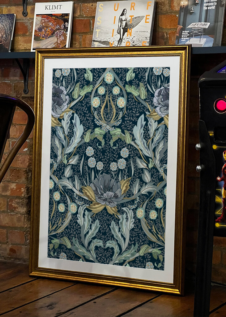 Floral Heritage Morris moonshine blue pattern