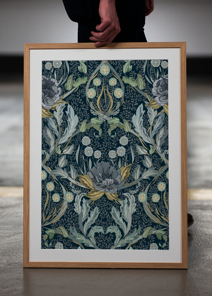 Floral Heritage Morris moonshine blue pattern