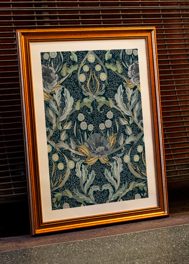 Floral Heritage Morris moonshine blue pattern