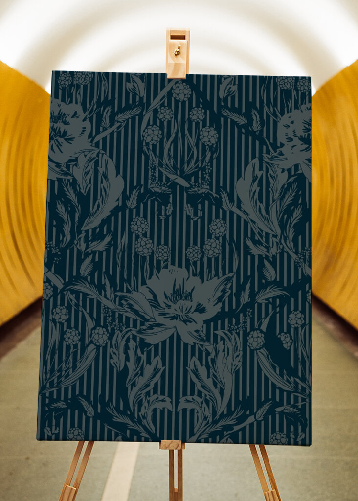 Floral Heritage Morris monochrome stripes moonshine blue pattern