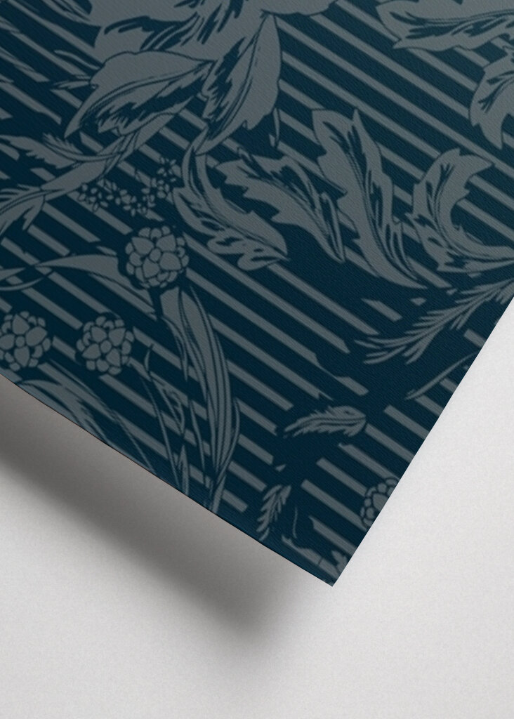 Floral Heritage Morris monochrome stripes moonshine blue pattern