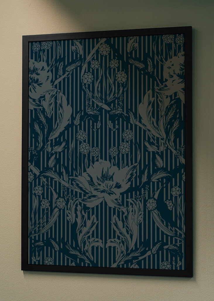 Floral Heritage Morris monochrome stripes moonshine blue pattern