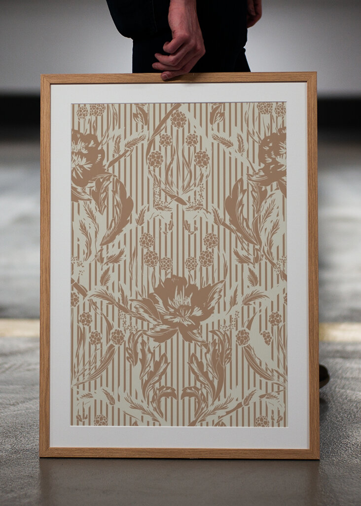 Floral Heritage Morris monochrome stripes mocha mousse pattern