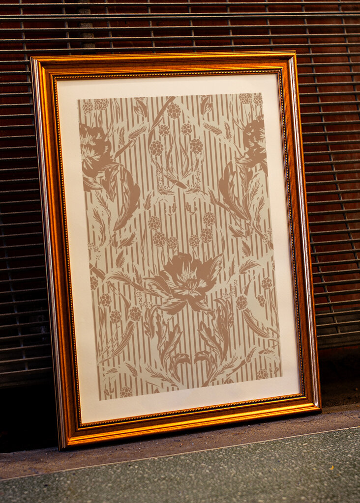 Floral Heritage Morris monochrome stripes mocha mousse pattern