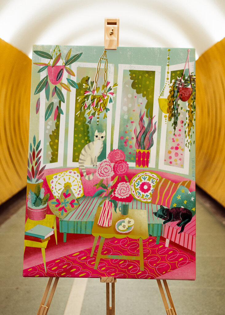 Bohemian Interior Colourful Chushions and Two Cats