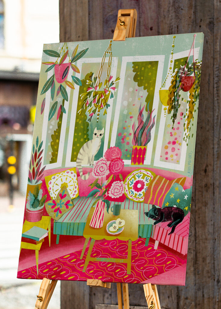 Bohemian Interior Colourful Chushions and Two Cats