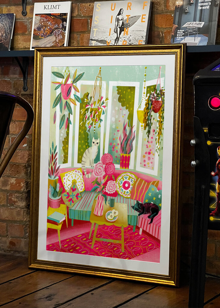 Bohemian Interior Colourful Chushions and Two Cats