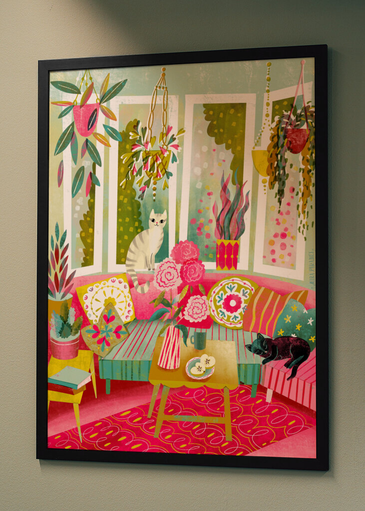 Bohemian Interior Colourful Chushions and Two Cats