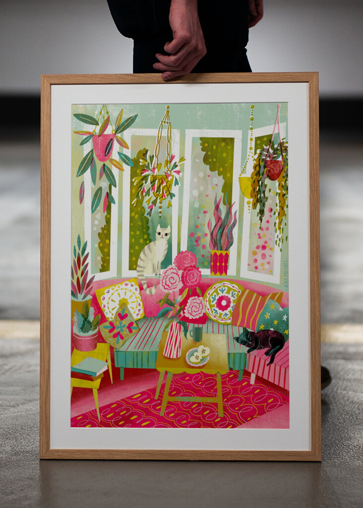 Bohemian Interior Colourful Chushions and Two Cats