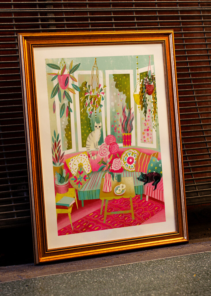 Bohemian Interior Colourful Chushions and Two Cats