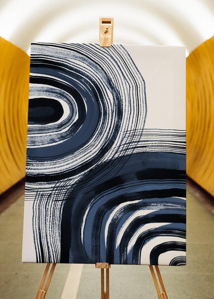 Concentric Blue and Black Brushstrokes