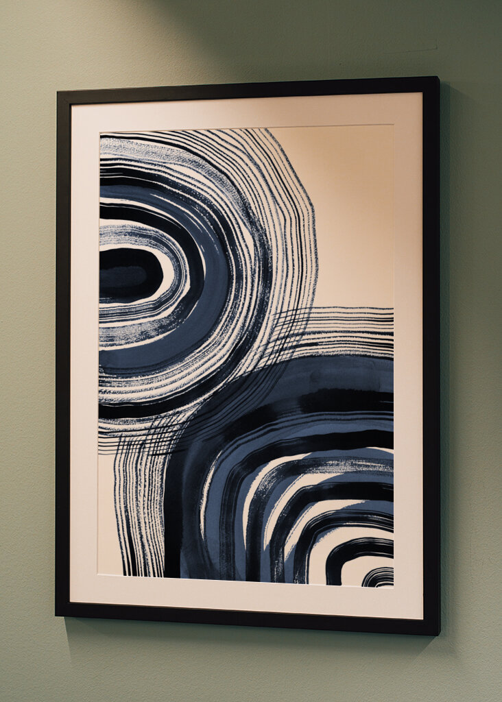 Concentric Blue and Black Brushstrokes