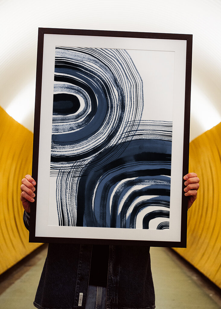 Concentric Blue and Black Brushstrokes