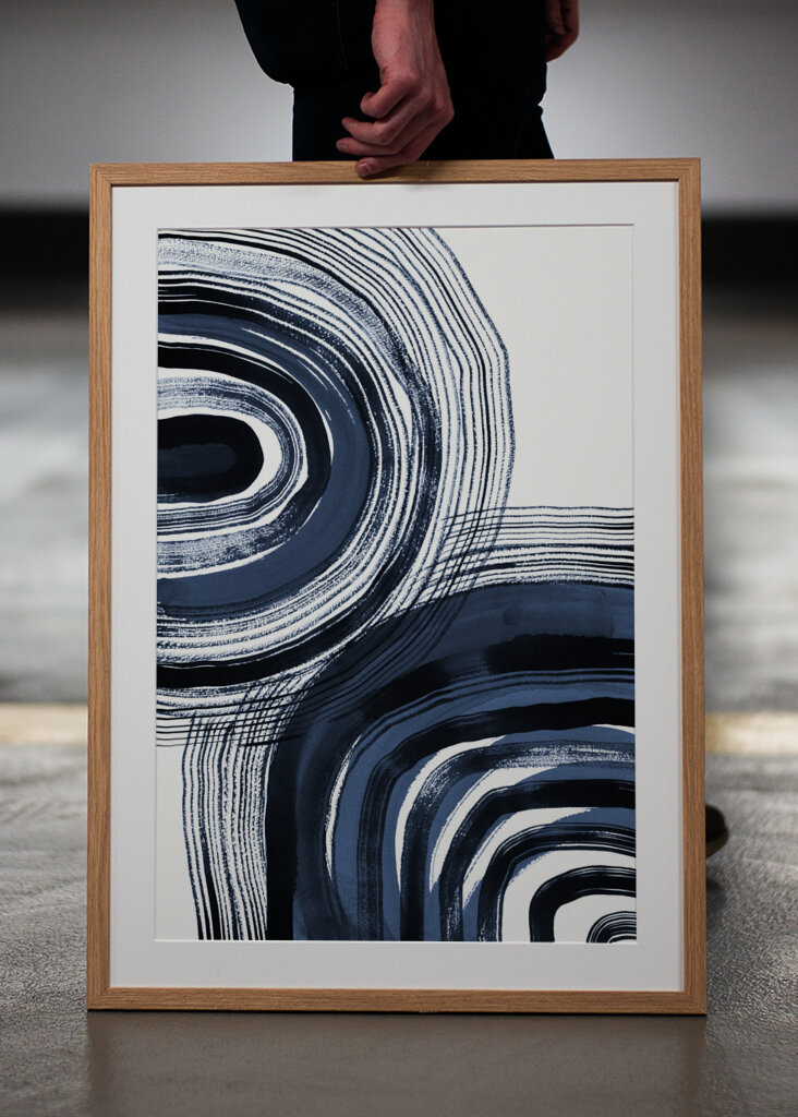 Concentric Blue and Black Brushstrokes