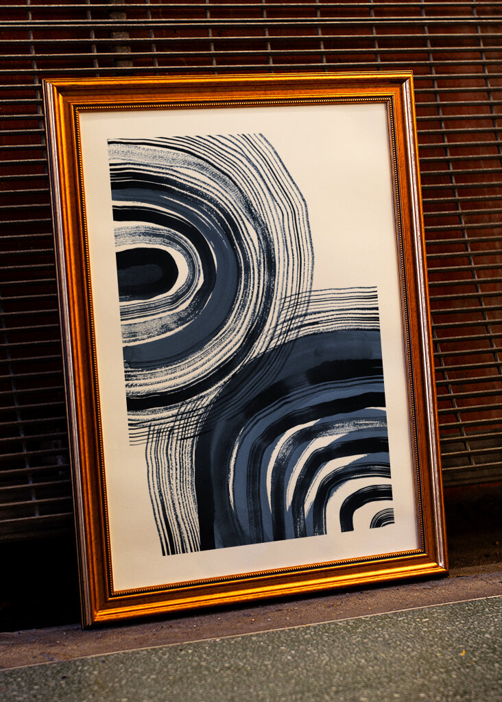 Concentric Blue and Black Brushstrokes