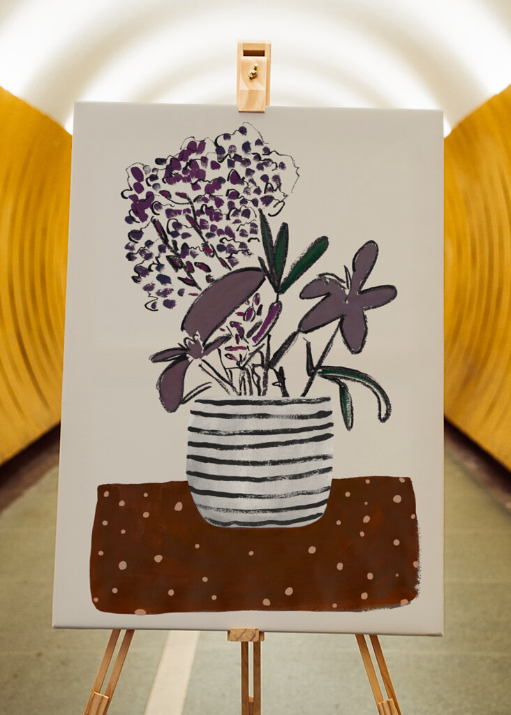 Potted Blooms Striped Vase Dots