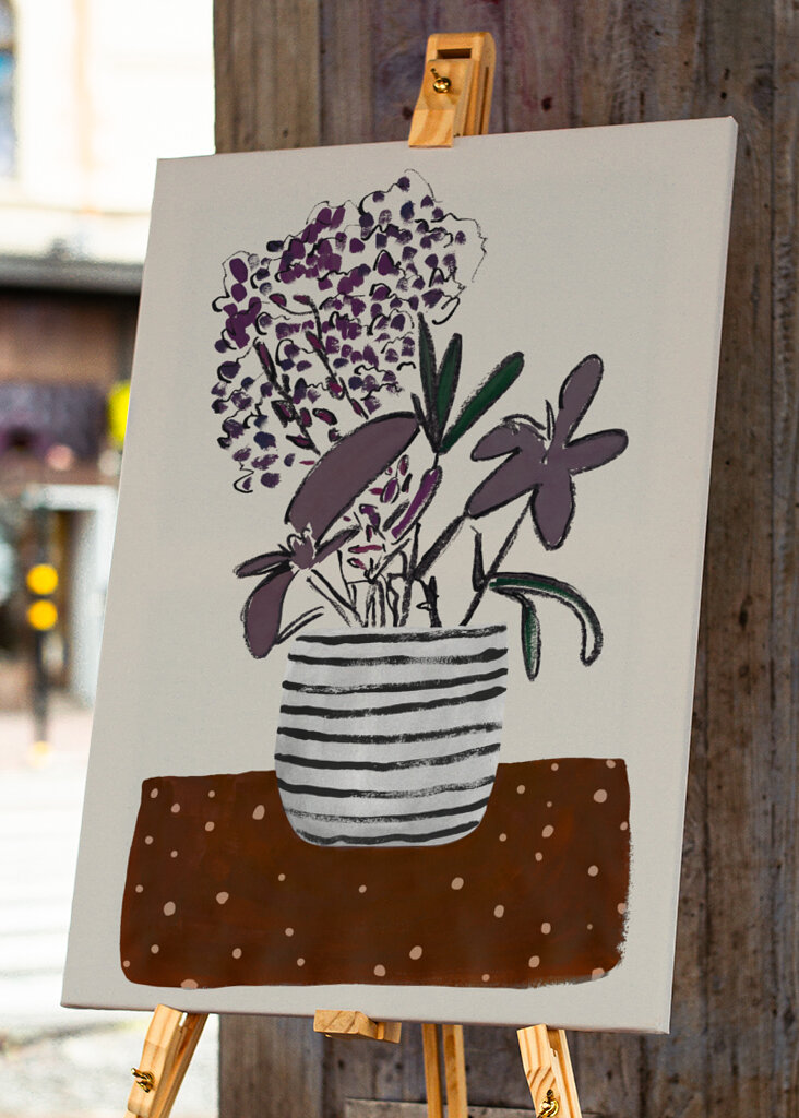 Potted Blooms Striped Vase Dots