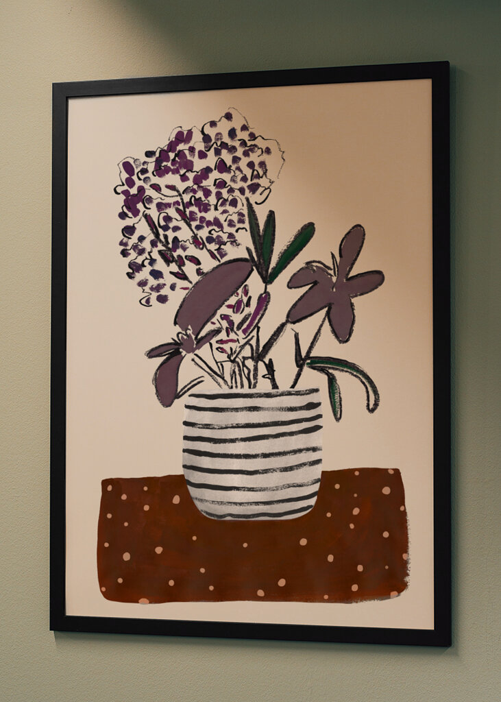 Potted Blooms Striped Vase Dots