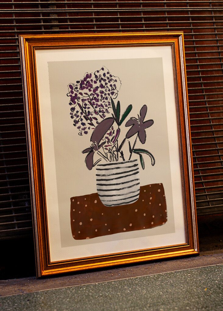 Potted Blooms Striped Vase Dots