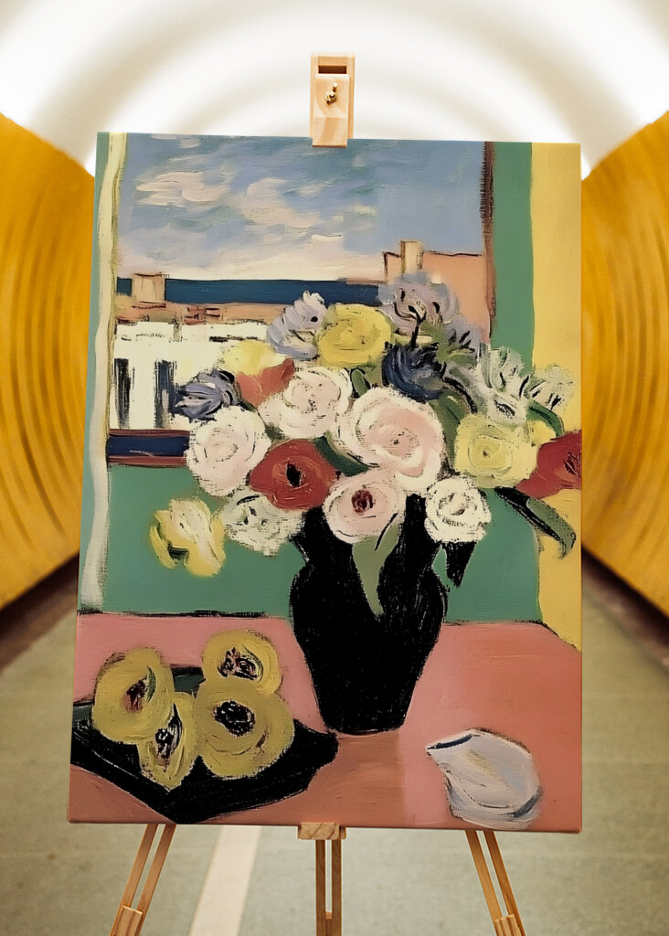 Floral Arrangement In A Black Vase