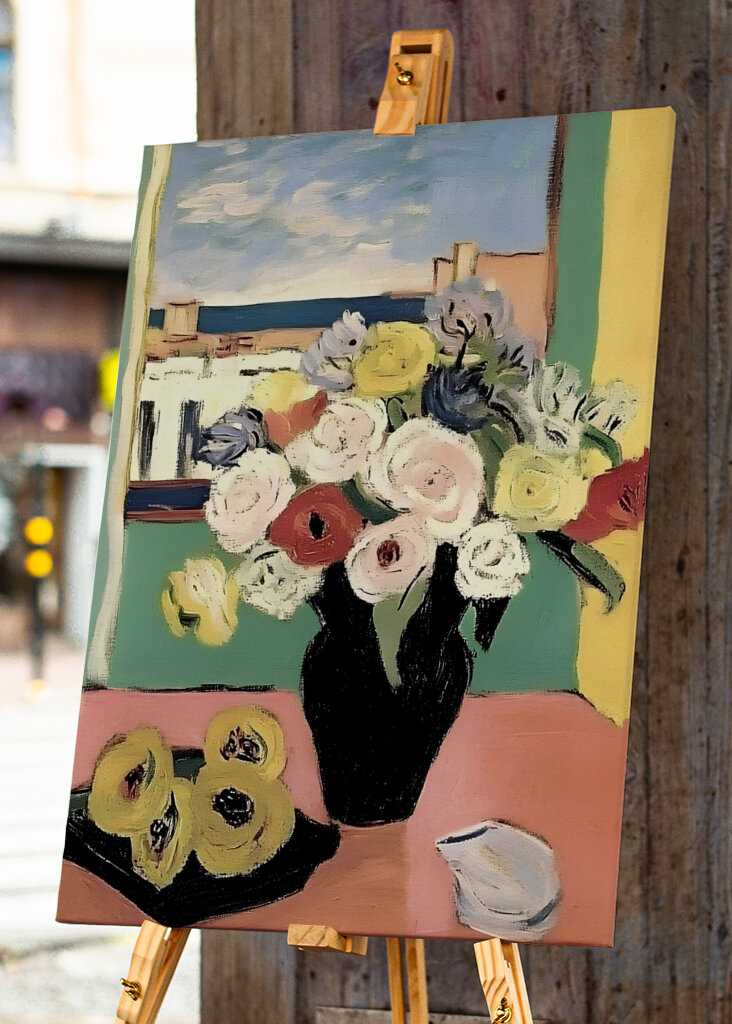 Floral Arrangement In A Black Vase