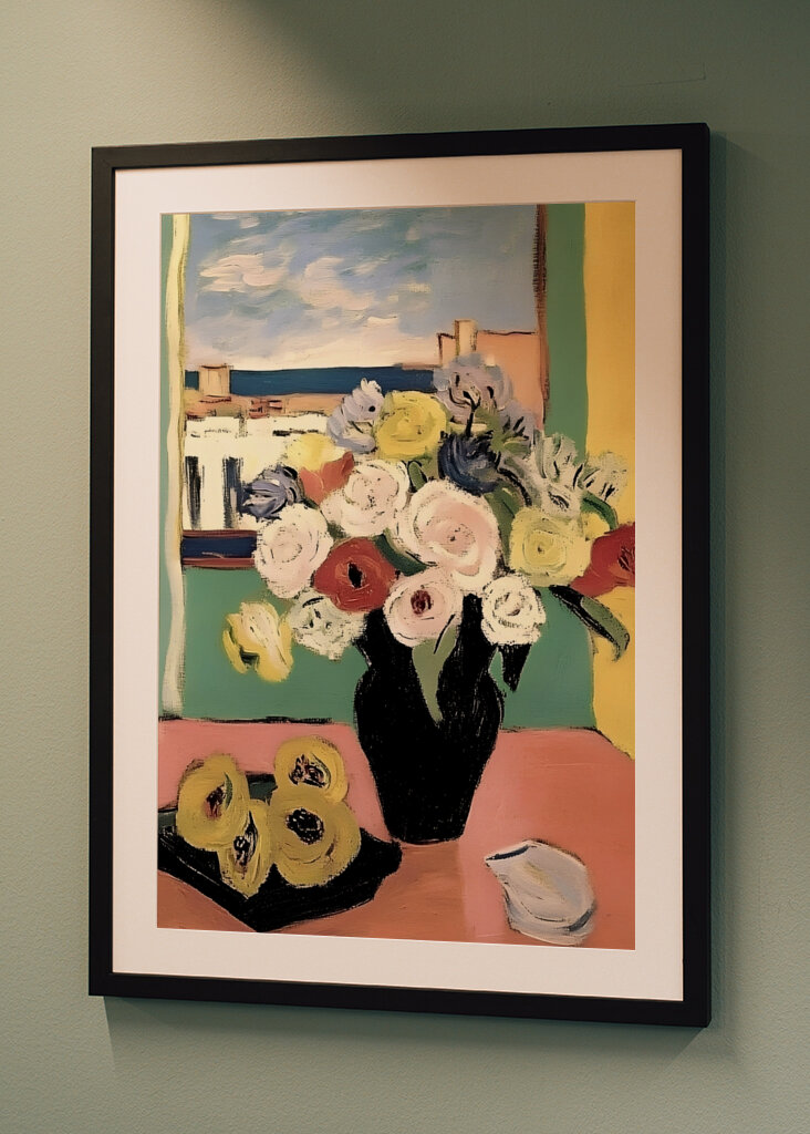 Floral Arrangement In A Black Vase