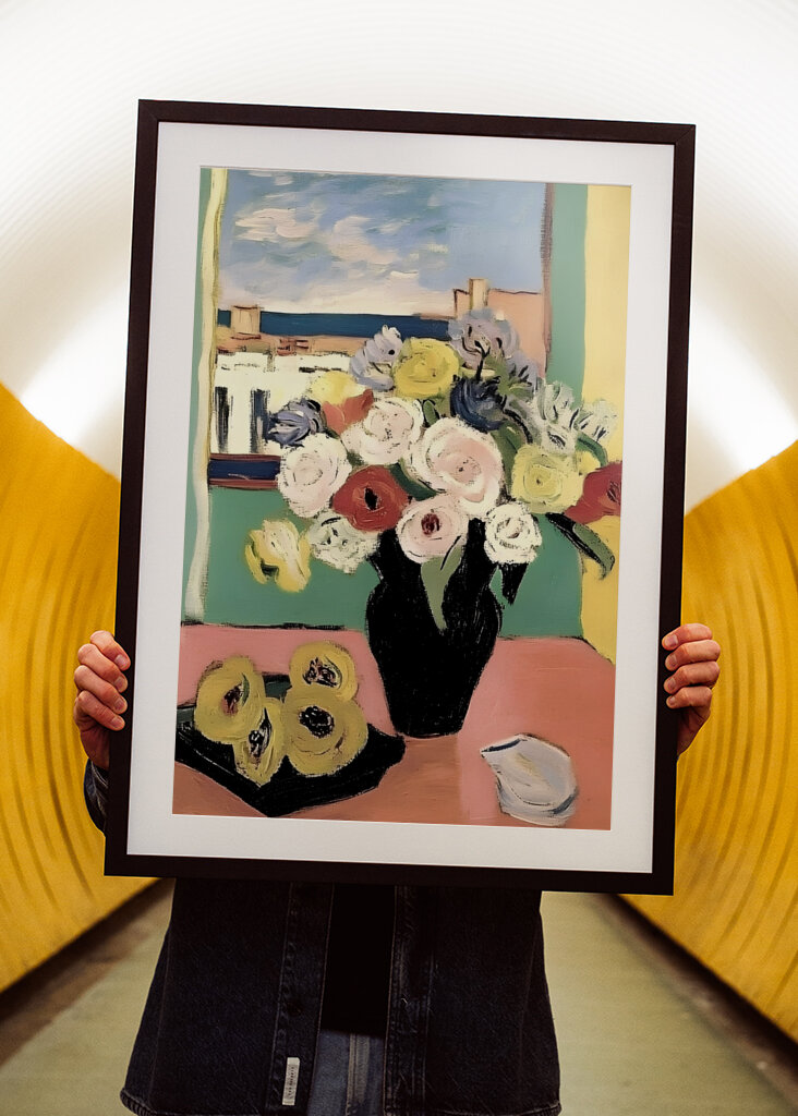 Floral Arrangement In A Black Vase