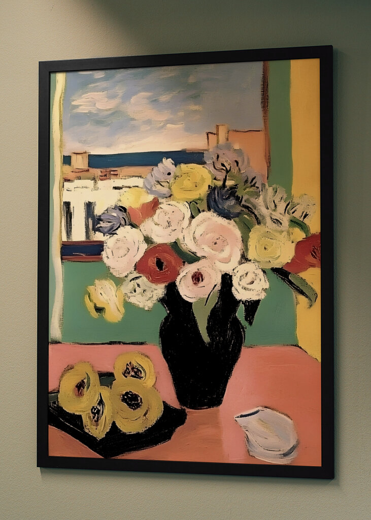 Floral Arrangement In A Black Vase