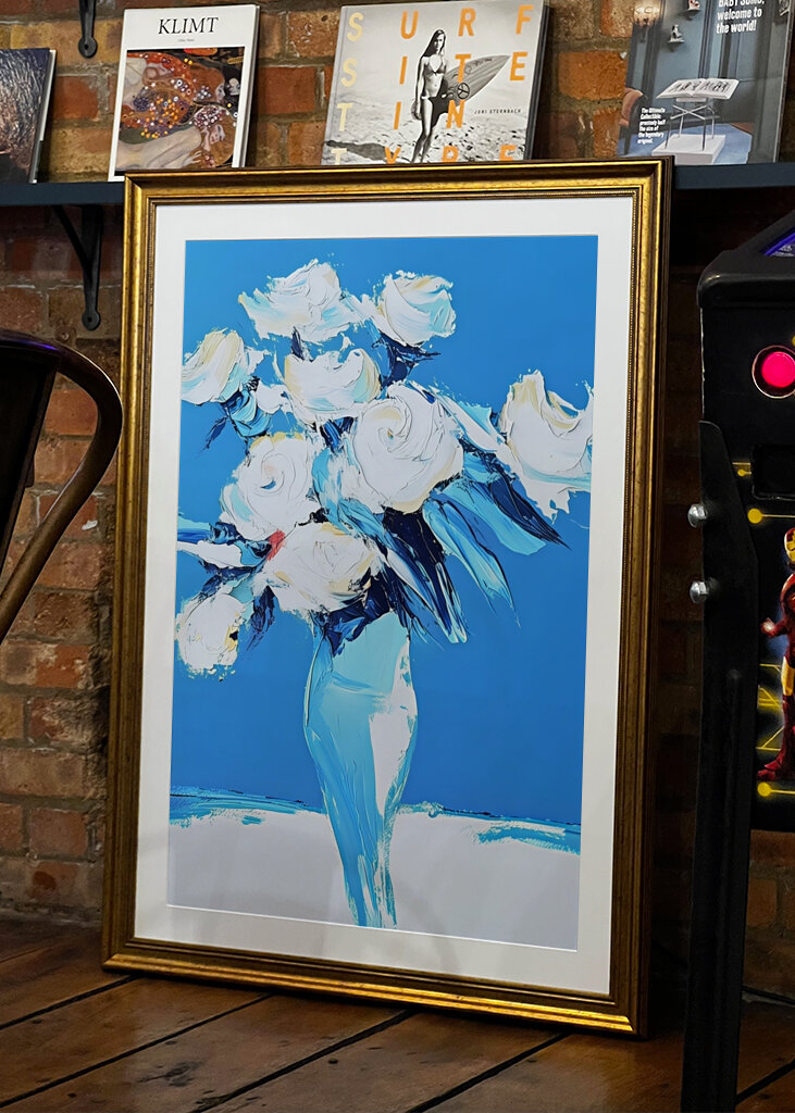 White Roses In a Blue Vase