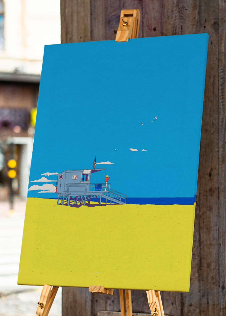 Colorful Beach Scene with a Lifeguard