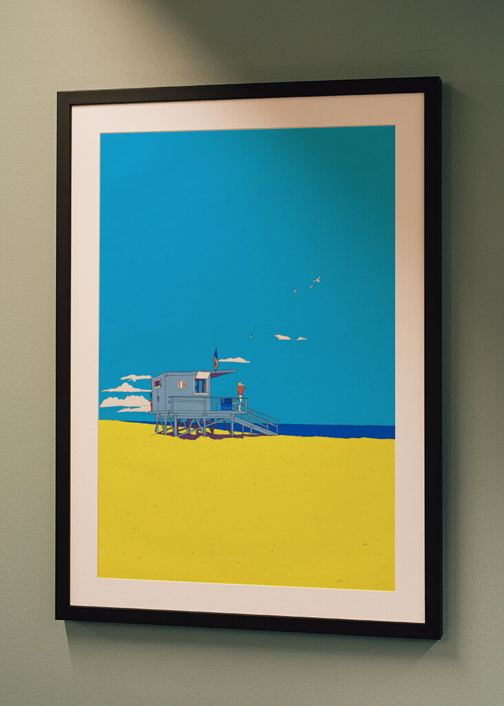 Colorful Beach Scene with a Lifeguard